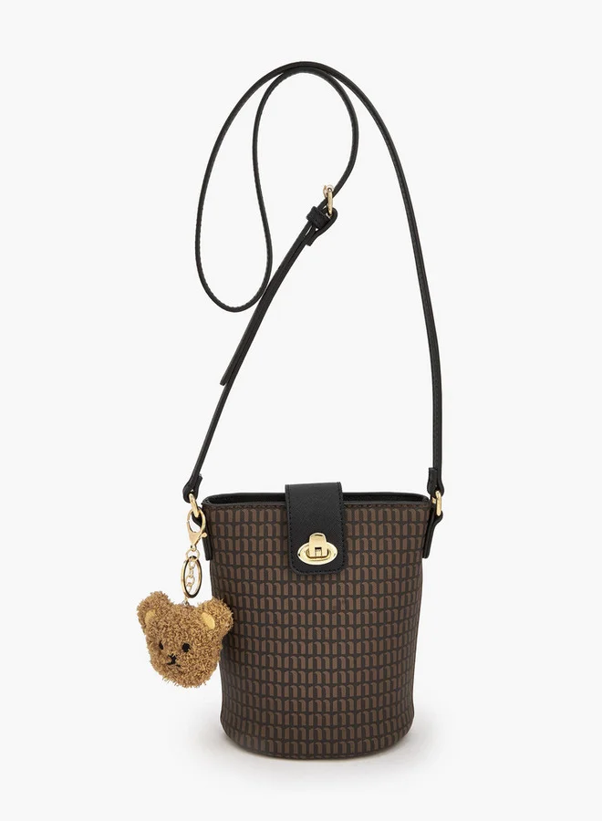 ميسي Monogram Print Crossbody Bag With Flap Closure